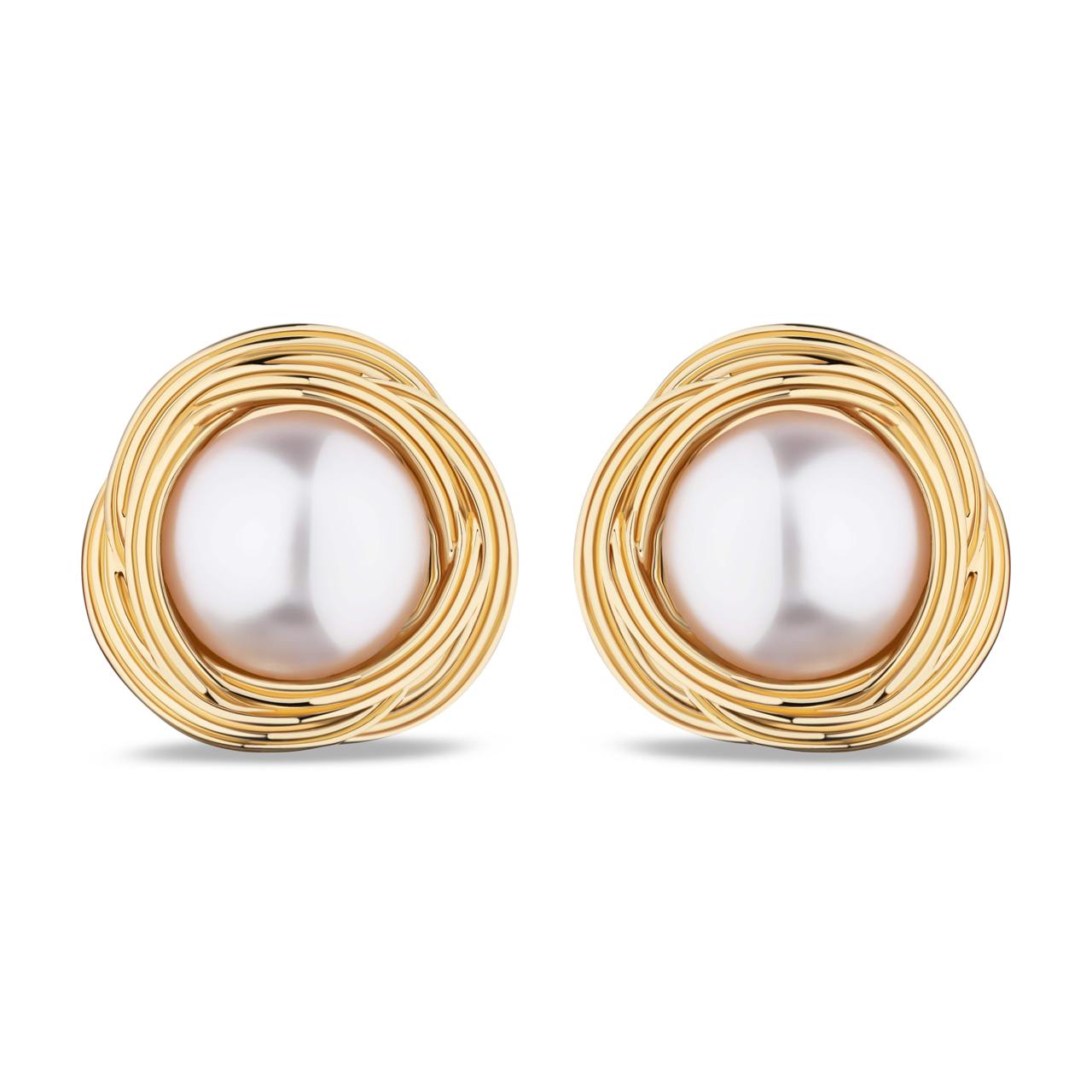 Сережки «Вінтаж» з перлиною в золотому обрамленні