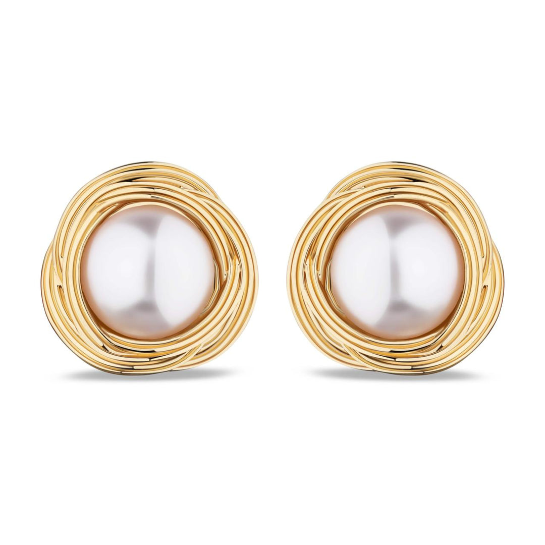 Сережки «Вінтаж» з перлиною в золотому обрамленні