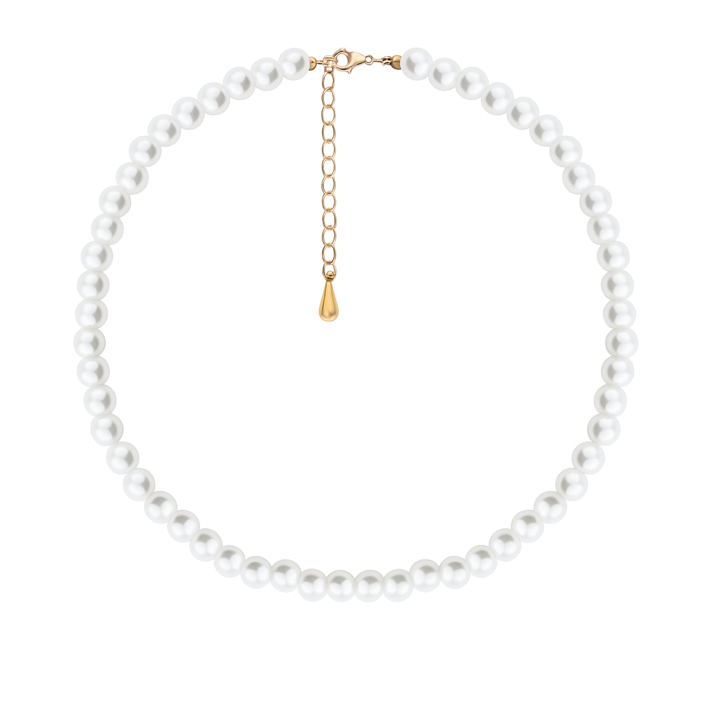 Намисто «Люстрія» з білих штучних перлів з золотою фурнітурою та перлиною