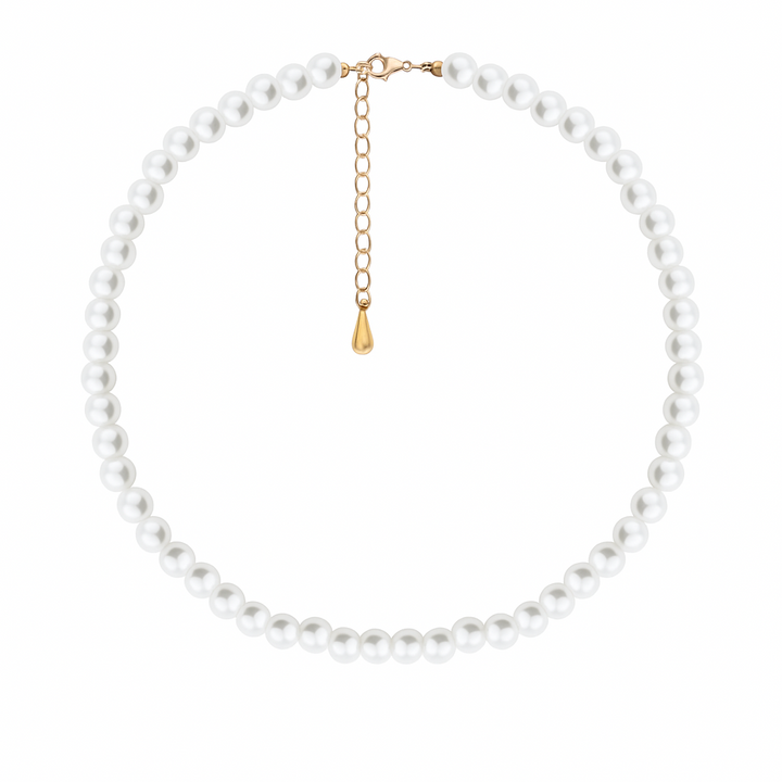Намисто «Люстрія» з білих штучних перлів з золотою фурнітурою та перлиною