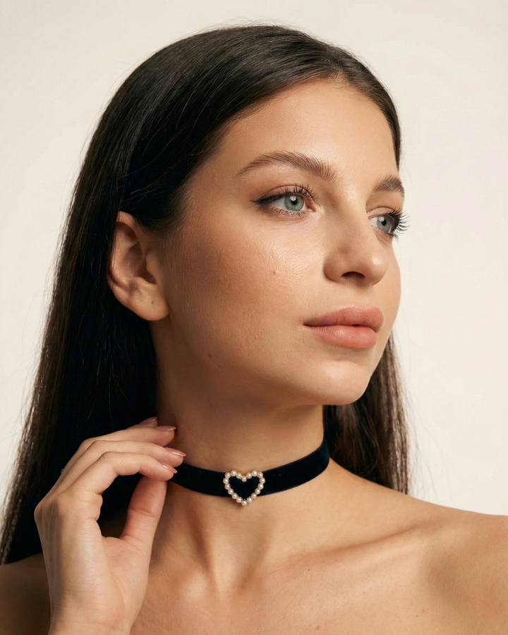 Чокер «Велюра» з оксамиту з перловим сердечком