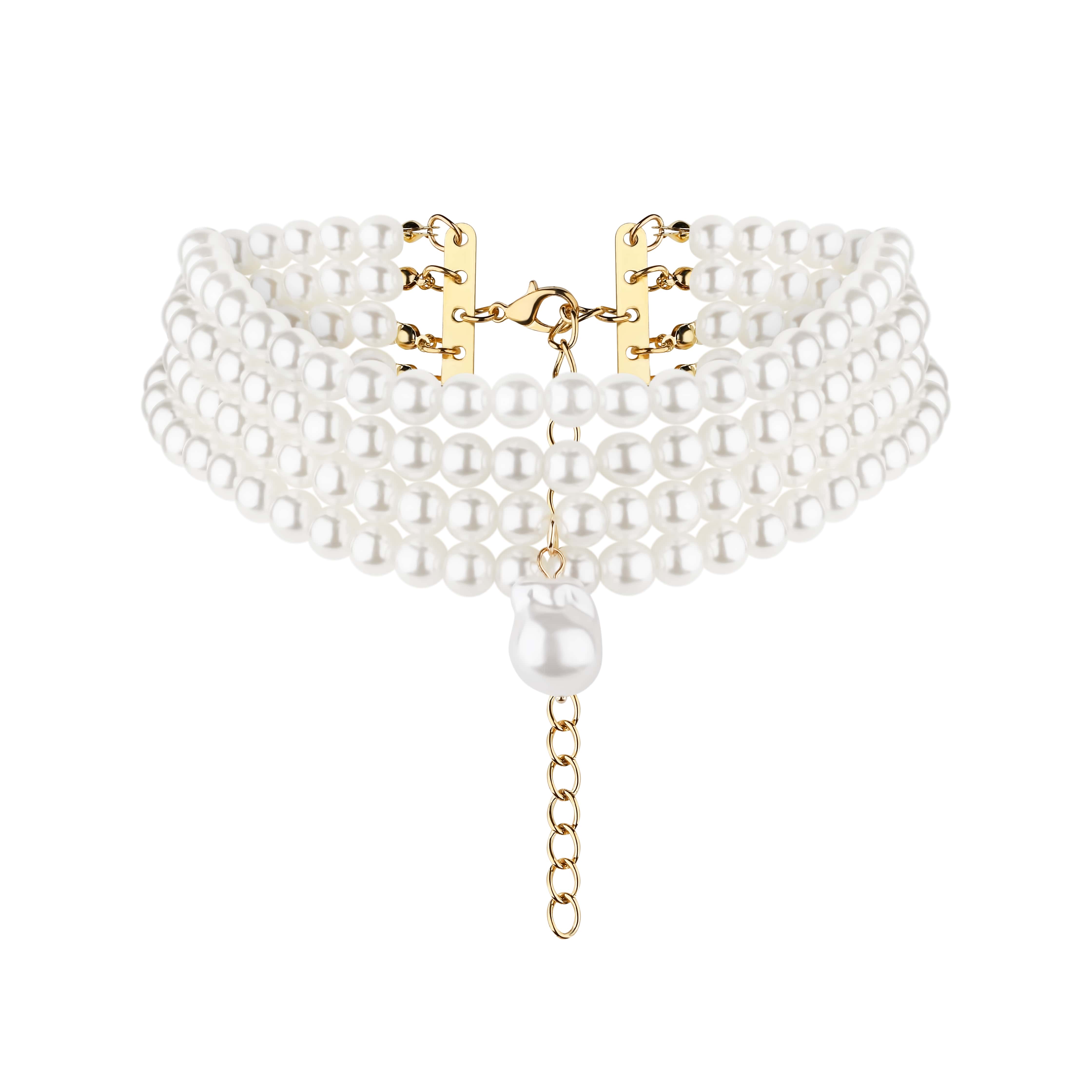 Намисто «Нуар» з скляними перлинами у чотири ряди з підвіскою