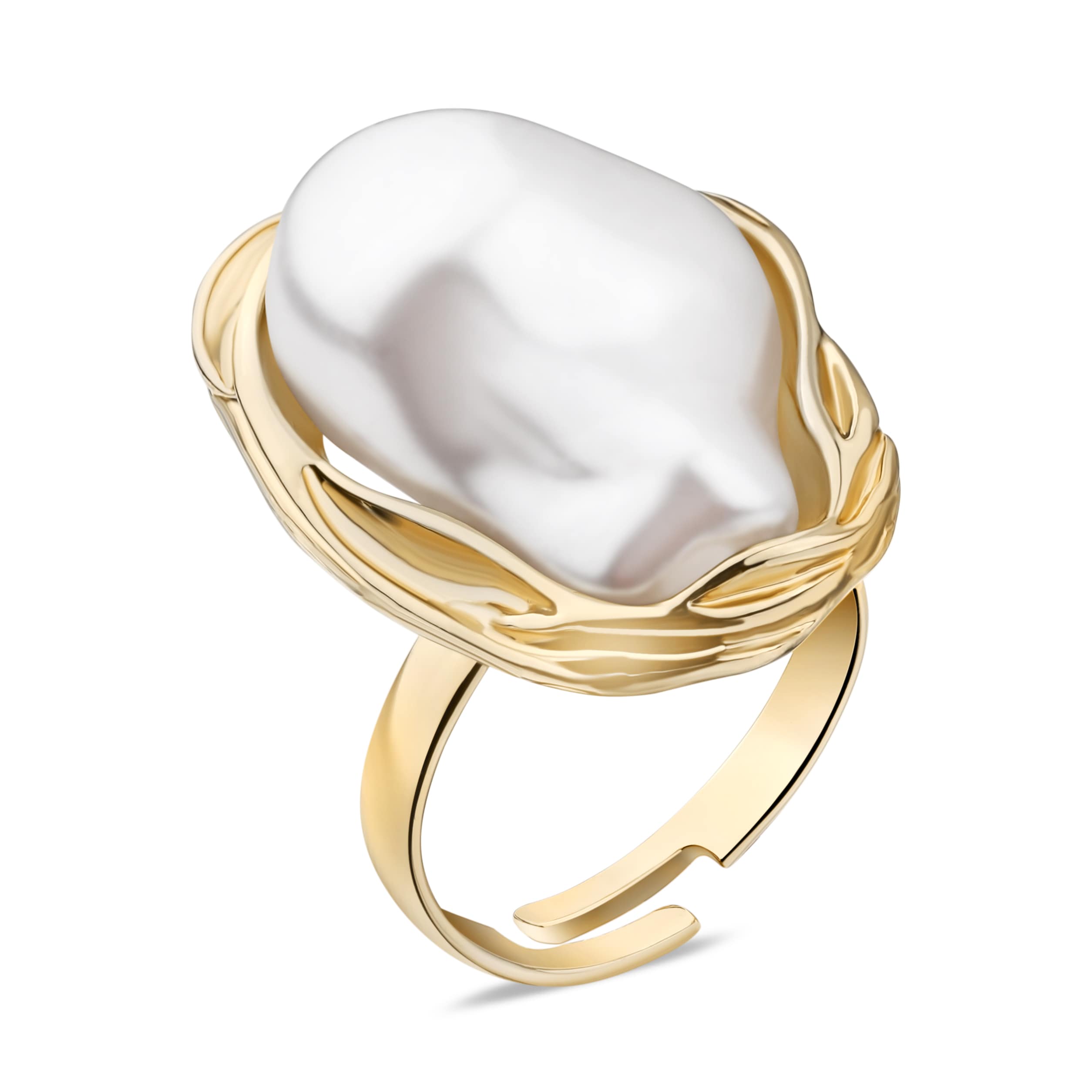 Каблучка «Амелія» з великою перлиною та золотим обрамленням