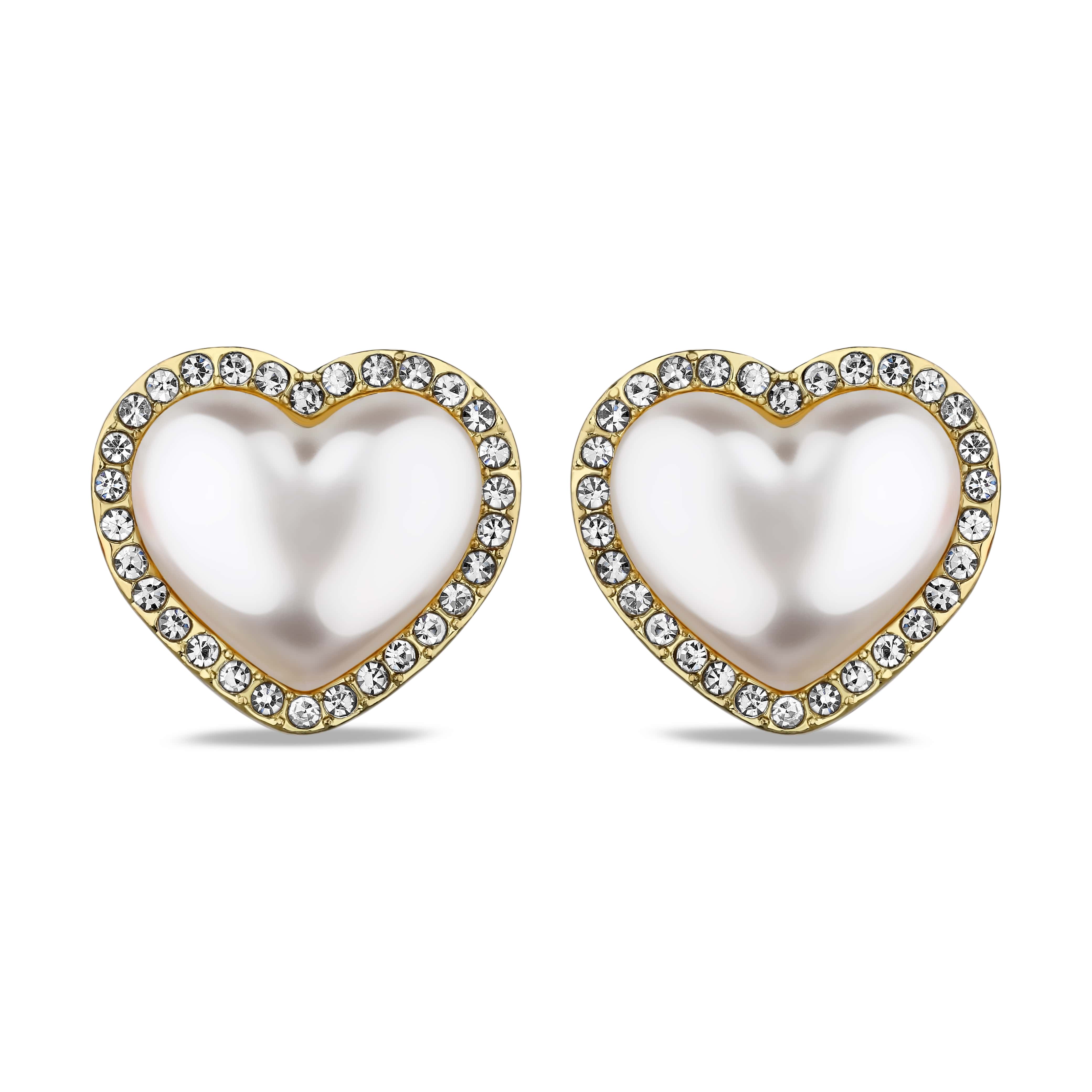 Сережки «Перлея» у формі серця з перлиною та камінням