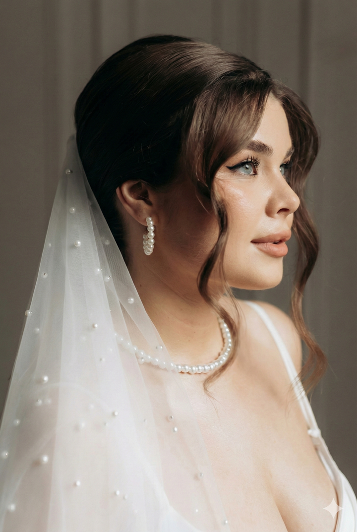 Намисто «Люстрія» з білих штучних перлів з золотою фурнітурою та перлиною