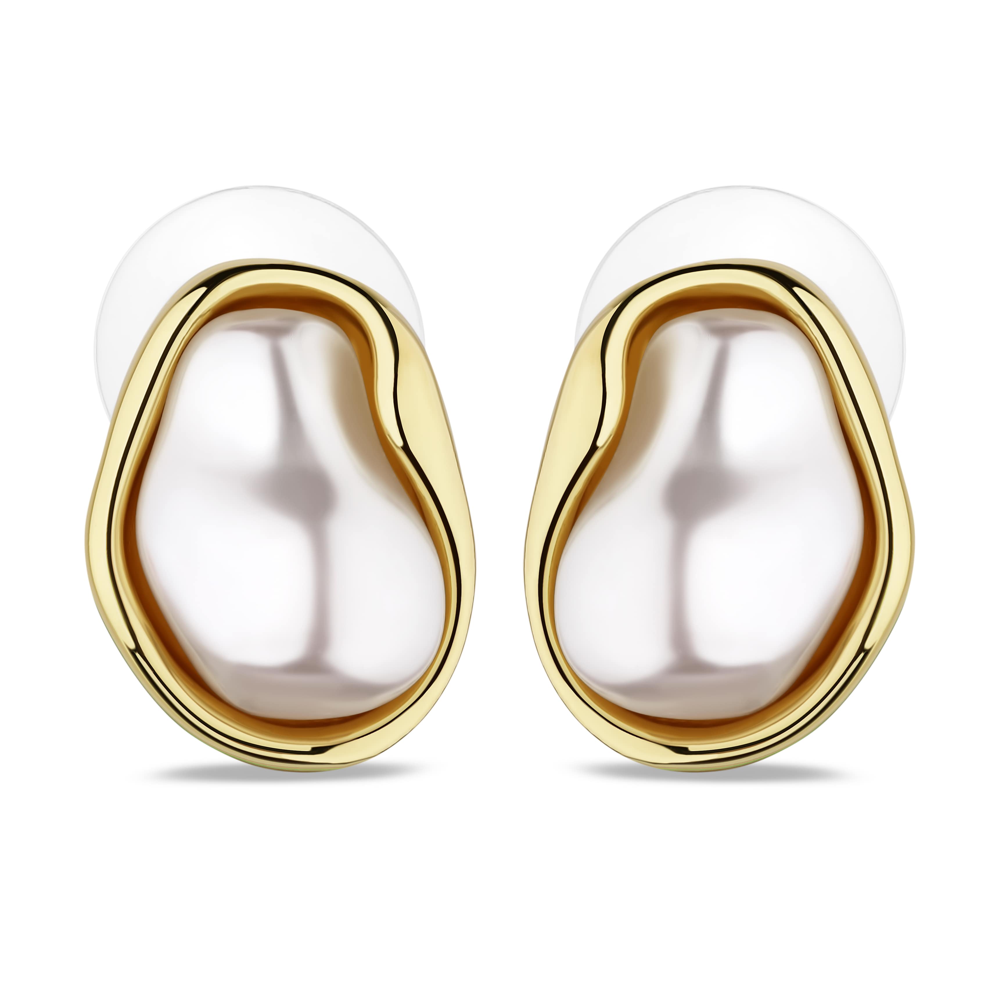 Сережки «Хвиля» з перлинами в золотій асиметричній оправі