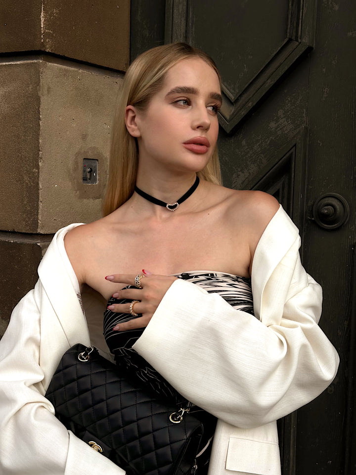 Чокер «Велюра» з оксамиту з перловим сердечком