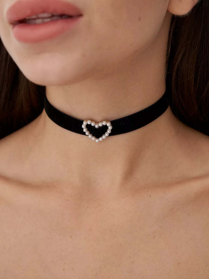 Чокер «Велюра» з оксамиту з перловим сердечком