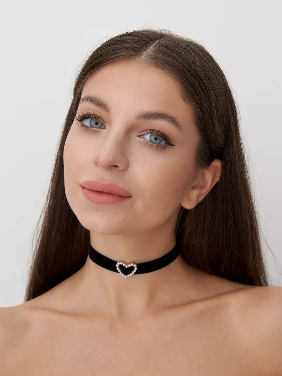 Чокер «Велюра» з оксамиту з перловим сердечком